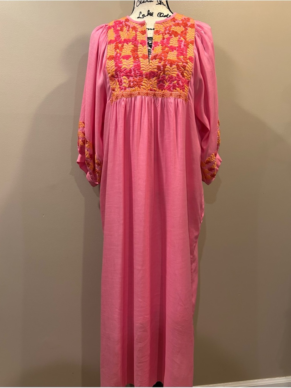 J.Marie Tristen Embroidered Side Slit Striped Pullover Midi Dress